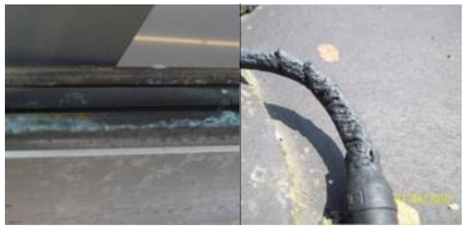 Figure 1: Corroded cable (left) and animal bites on cable (right) [4]