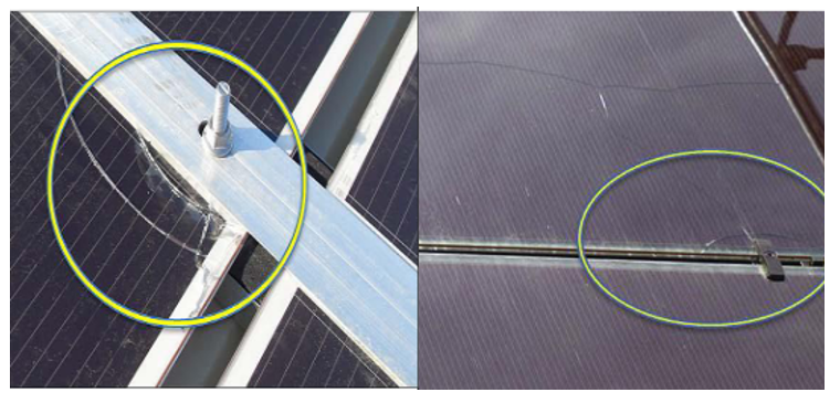 Figure 4: Glass breakage caused by too tight screws and poor clamp design [3]