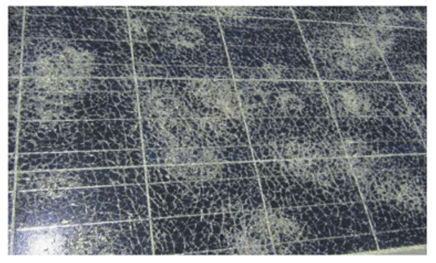 Figure 5: Module with broken glass after heavy hail storm [8]