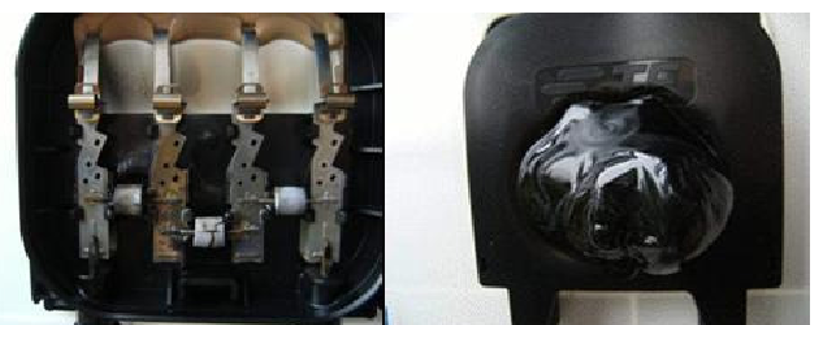 Figure 6: The faulty example for burnt bypass diode junction box [6]