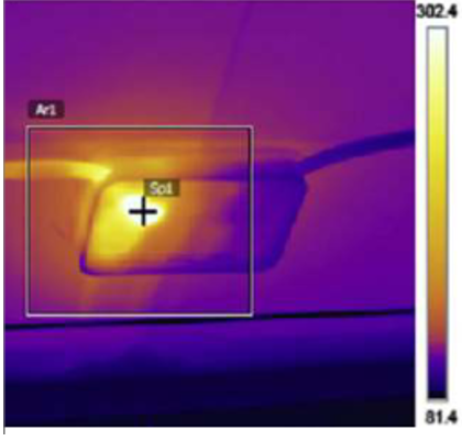 Figure 7: Infrared imaging of a hotspot Jbox due to loose electric connection inside [12]